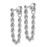 14K White Gold Polished 2.5mm Hollow Rope Chain Dangle Post Earrings TL857