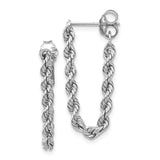 14K White Gold Polished 2.5mm Hollow Rope Chain Dangle Post Earrings TL857