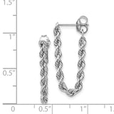 14K White Gold Polished 2.5mm Hollow Rope Chain Dangle Post Earrings TL857