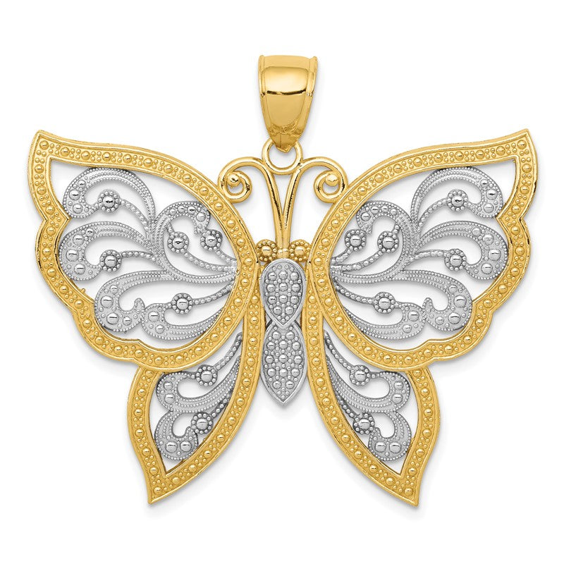 14k and White Rhodium Diamond-cut Butterfly Pendant K3238