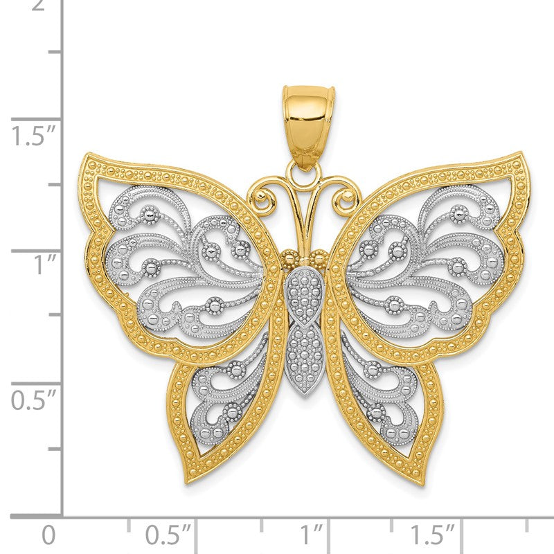 14k and White Rhodium Diamond-cut Butterfly Pendant K3238