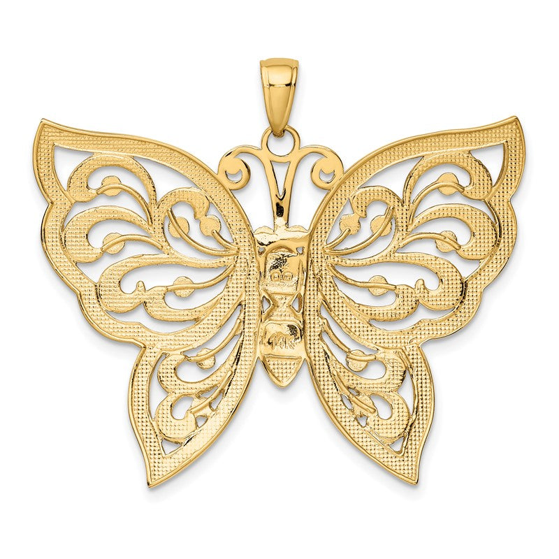 14k and White Rhodium Diamond-cut Butterfly Pendant K3238