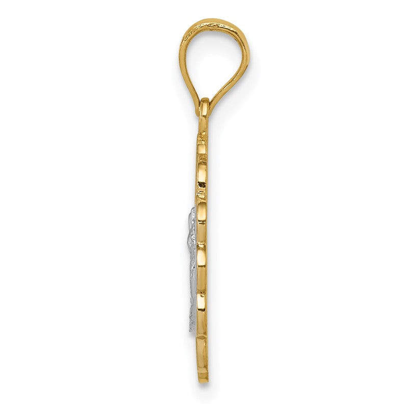 14K Two-tone and White Rhodium Solid Spanish Baptism Mi Bautizo Oval Pendant K5084