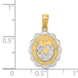 14K Two-tone and White Rhodium Solid Spanish Baptism Mi Bautizo Oval Pendant K5084