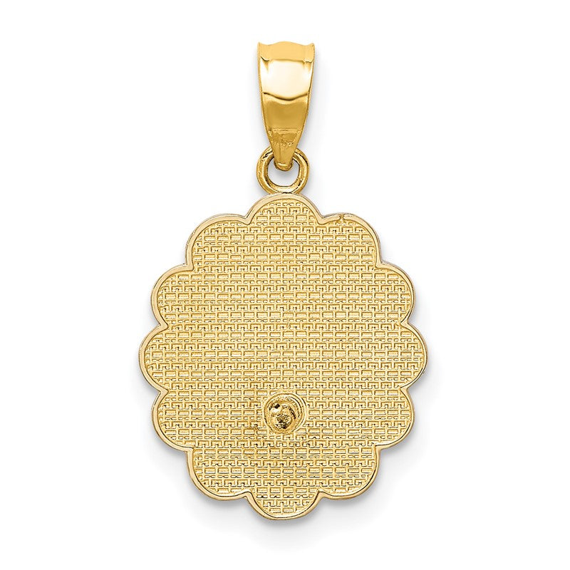 14K Two-tone and White Rhodium Solid Spanish Baptism Mi Bautizo Oval Pendant K5084