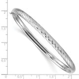 14k White Gold 3/16 Polished Textured 4.75mm Hinged Oval Bangle Bracelet DB652W