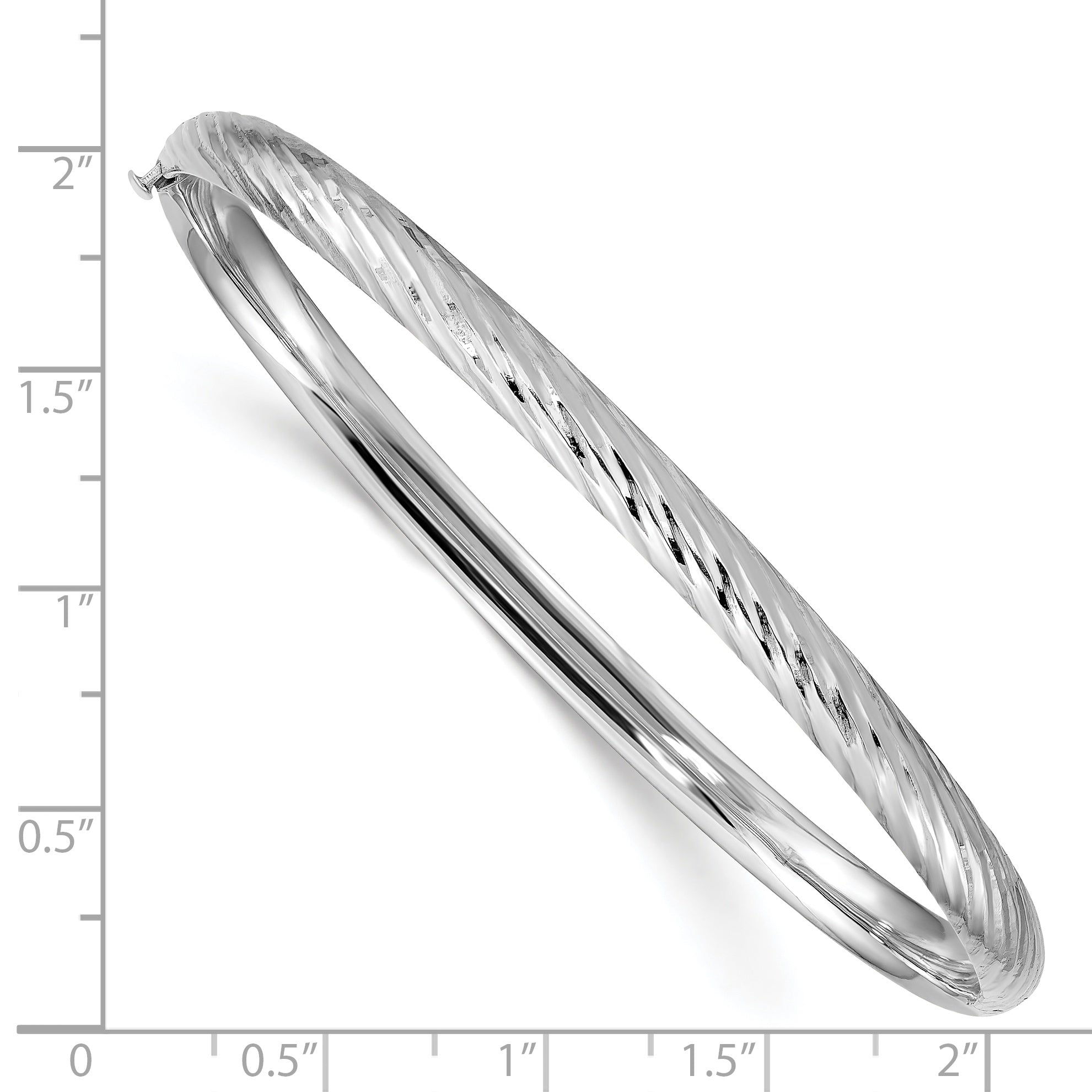 14k White Gold 3/16 Polished Textured 4.75mm Hinged Oval Bangle Bracelet DB652W