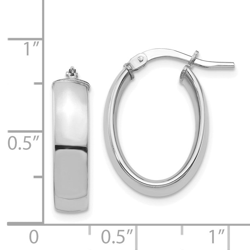 14k White Gold 5x20mm High Polished Oval Tube Hoop Earrings TF1406W