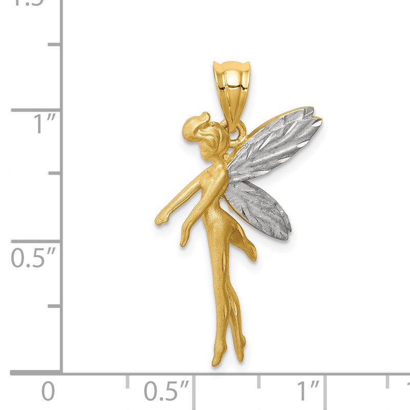 14k and White Rhodium Diamond-cut Fairy Pendant D4450