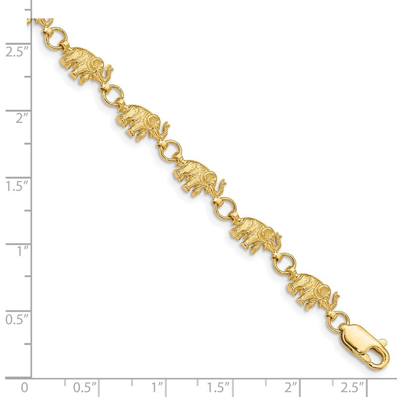 14k Polished and Textured Elephant 7 inch Bracelet FB397