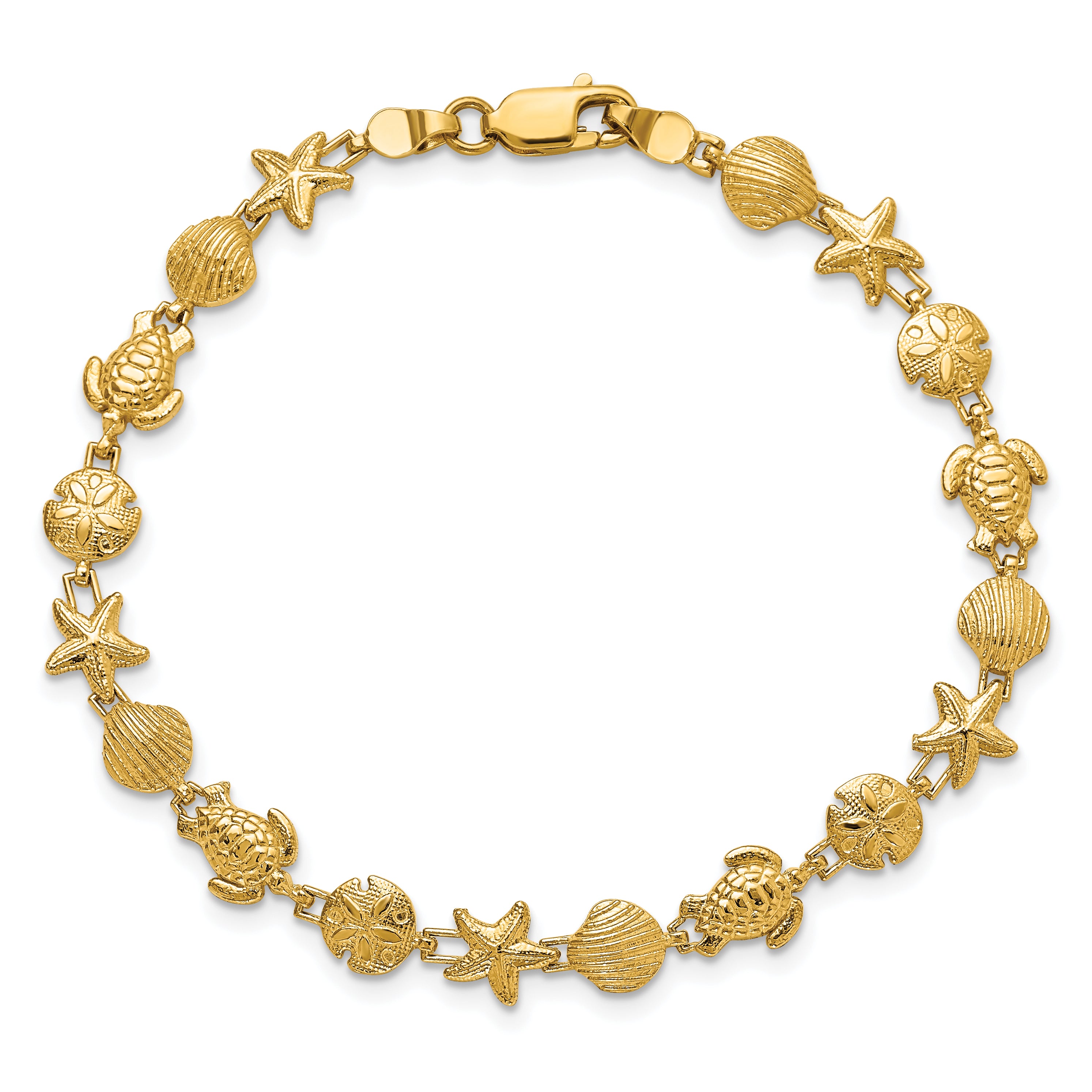 14k Polished and Textured Sea Life 7 inch Bracelet FB1279