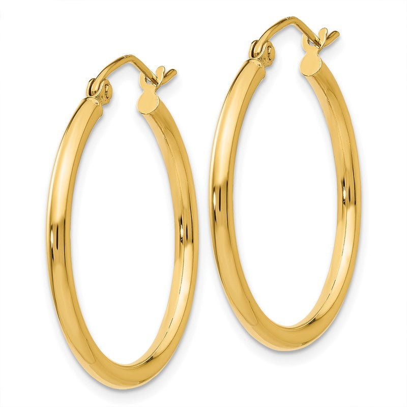 14k 2x25mm Polished Tube Hoop Earrings T915