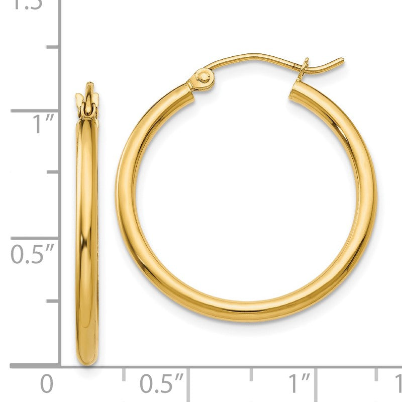 14k 2x25mm Polished Tube Hoop Earrings T915