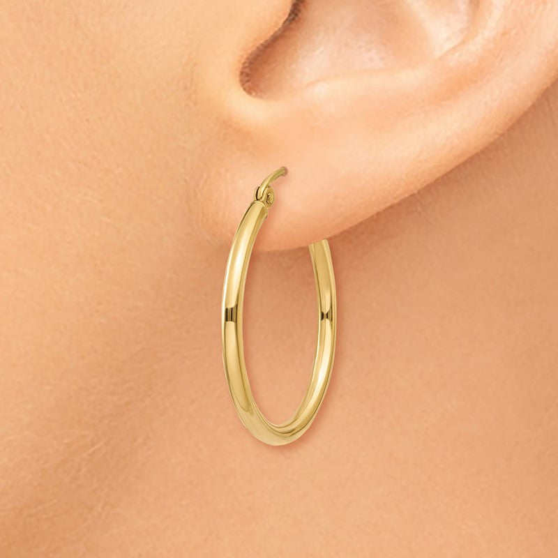 14k 2x25mm Polished Tube Hoop Earrings T915