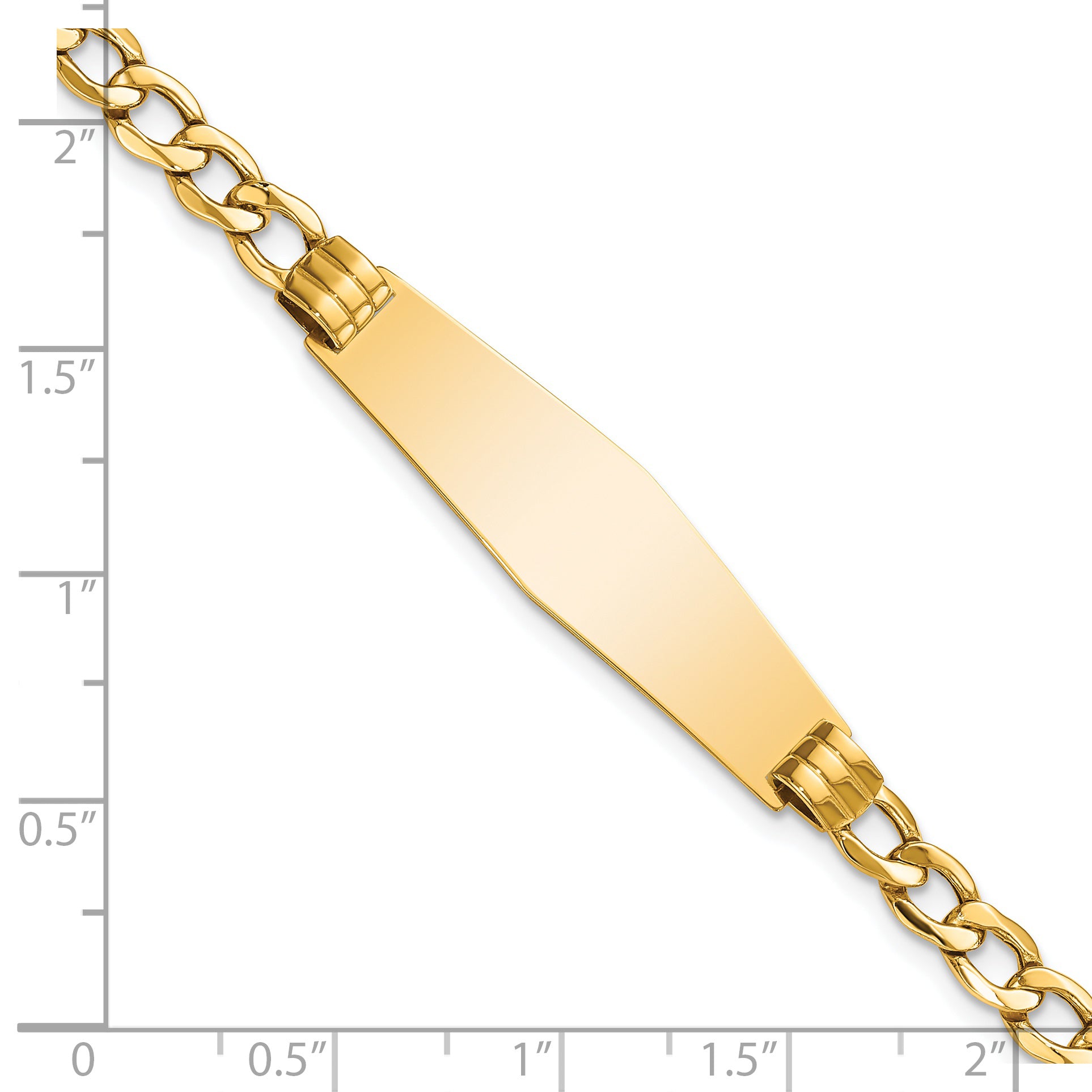 14k Polished Semi-Solid Chain/Solid Plate Cuban Link Soft Diamond Shape 34x10mm Plate 7 inch ID Bracelet DCID133C