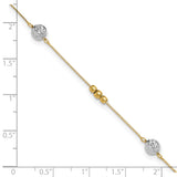 14k Two-tone Textured and Mirror Beads 5-Station 9 inch Plus 1 inch Bead Dangle Extender - Total 10 inch Anklet ANK229