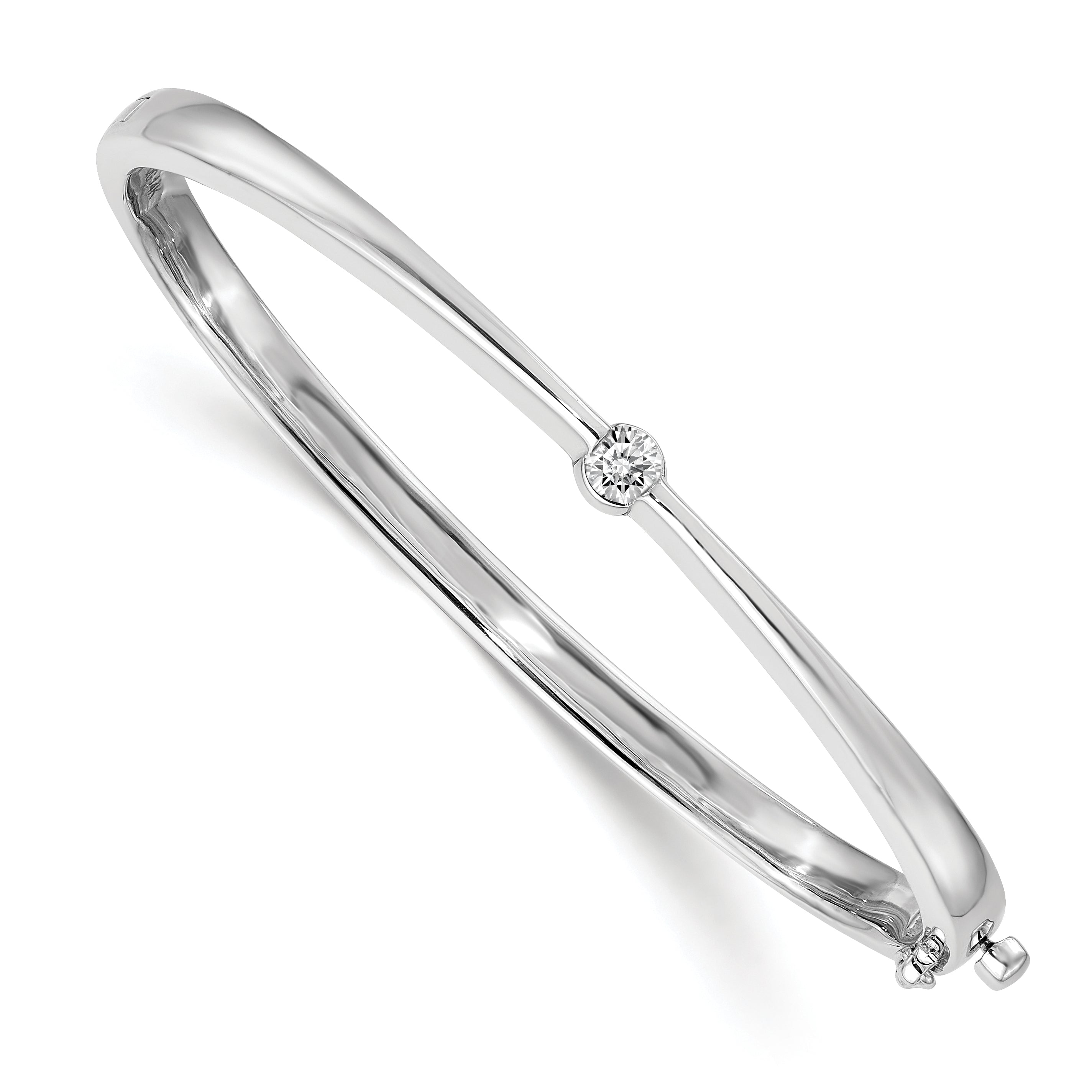 14k White Gold Complete 1/4 carat AA Diamond Hinged Oval Bangle Bracelet XB179AA