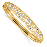 14K with White Rhodium Diamond-cut Filigree Graduated 9.00mm Hinged Oval Bangle Bracelet DB555