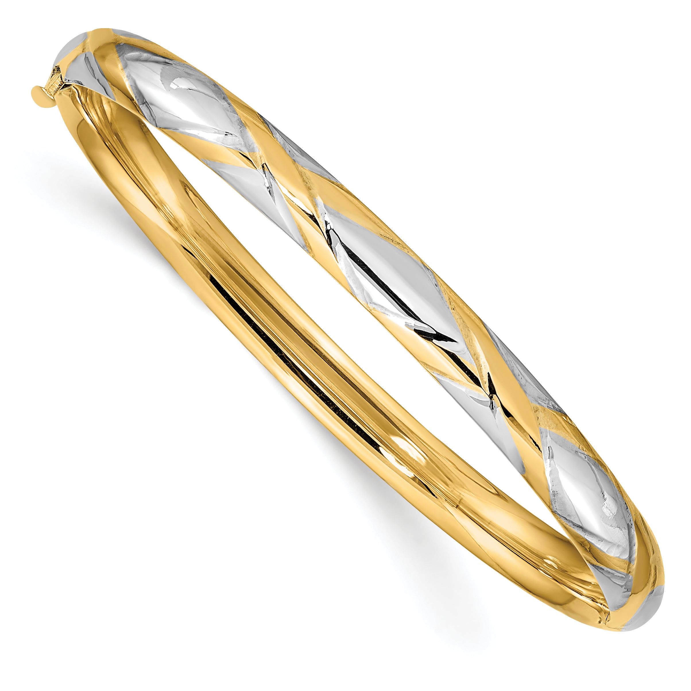 14k and White Rhodium 3/16 Criss-Cross 4.75mm Hinged Childrens Bangle DB692