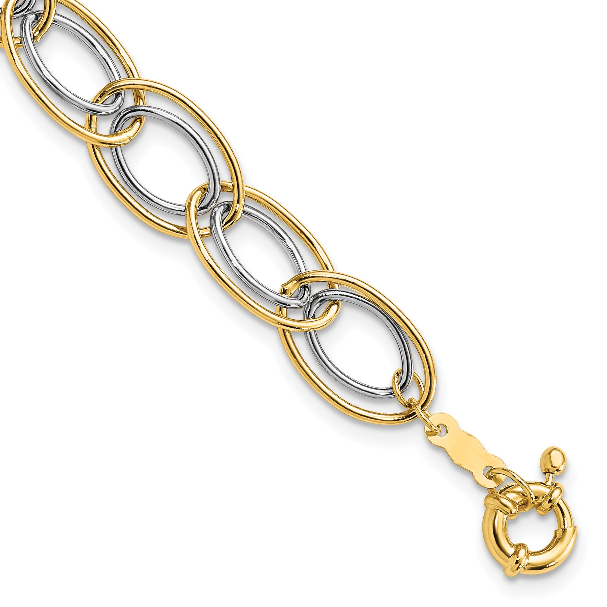 14k Two-tone 11mm Fancy Oval Link 7.5 inch Bracelet SF2314