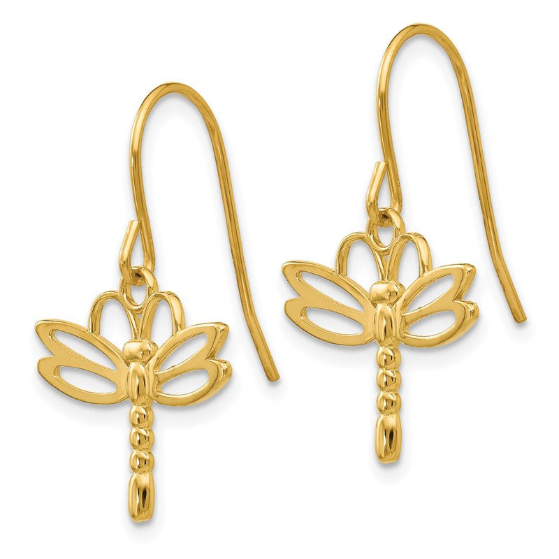 14k Polished Dragonfly Dangle French Hook Earrings TM748