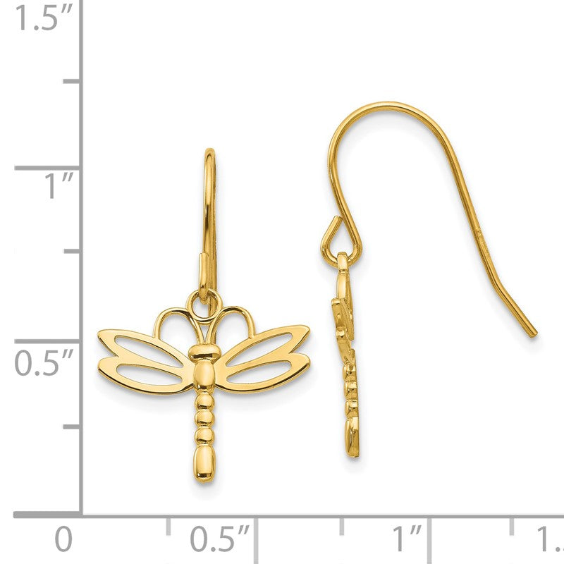 14k Polished Dragonfly Dangle French Hook Earrings TM748