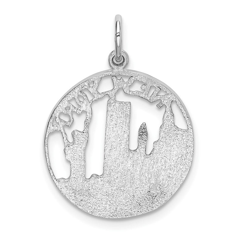 14k White Gold Solid Polished NEW YORK Skyline Charm K856