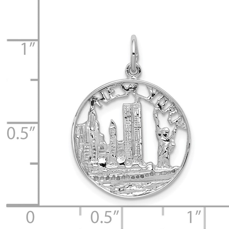 14k White Gold Solid Polished NEW YORK Skyline Charm K856
