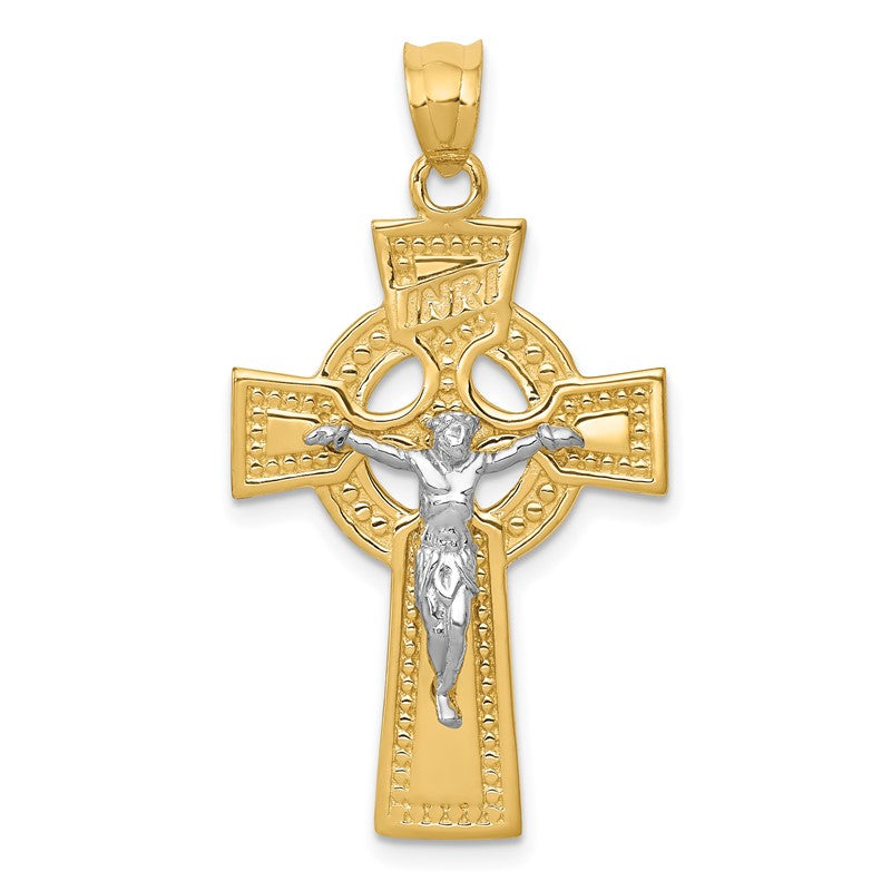 14k Two-tone INRI Celtic Crucifix Pendant C2024