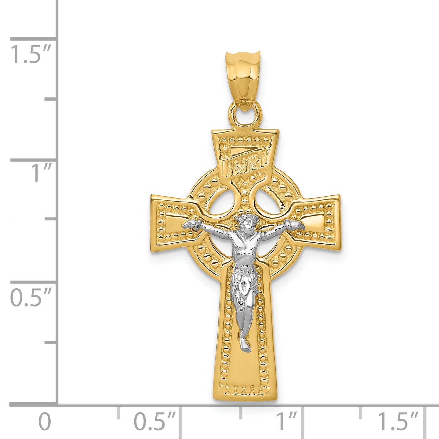 14k Two-tone INRI Celtic Crucifix Pendant C2024