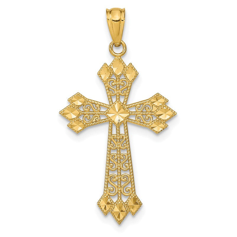 14k Diamond-cut Polished Filigree Cross Pendant K6238