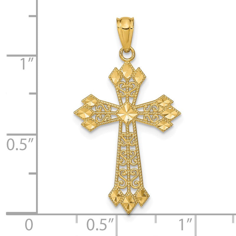 14k Diamond-cut Polished Filigree Cross Pendant K6238