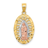 14K Two-tone with White Rhodium Diamond-cut Our Lady of Guadalupe Oval Charm K6349