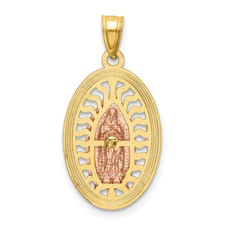 14K Two-tone with White Rhodium Diamond-cut Our Lady of Guadalupe Oval Charm K6349