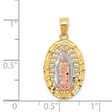 14K Two-tone with White Rhodium Diamond-cut Our Lady of Guadalupe Oval Charm K6349