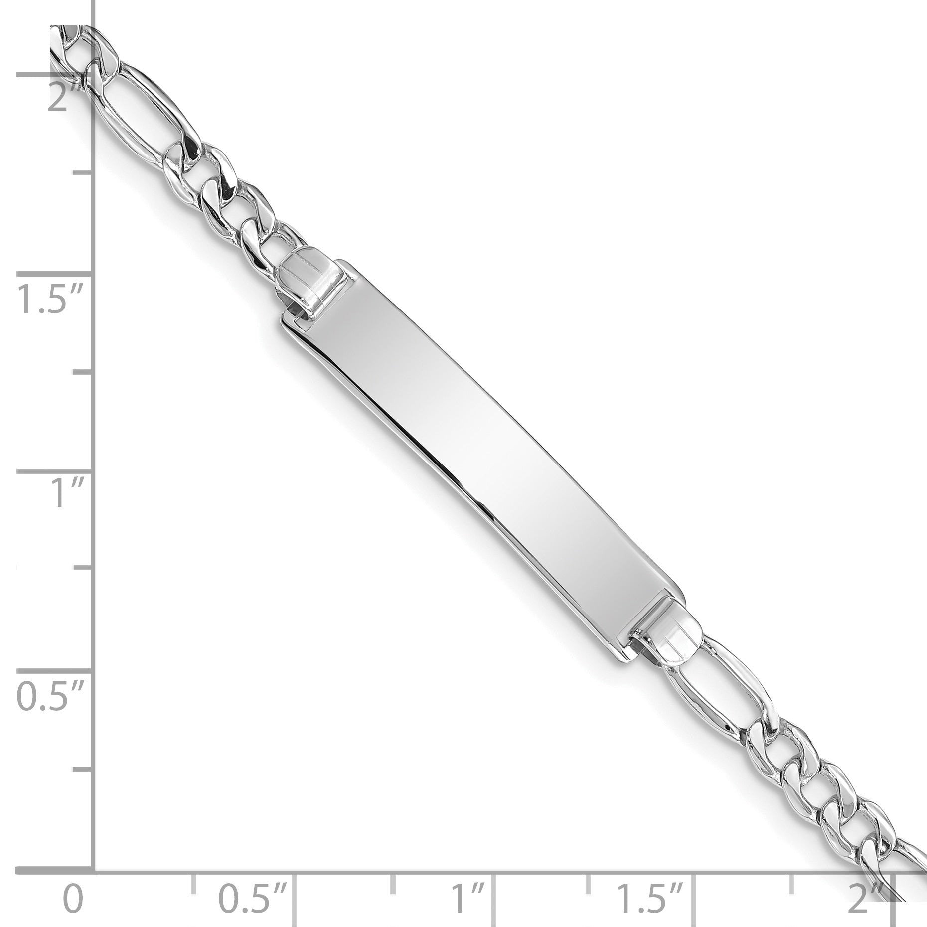 14K White Gold Polished Semi-Solid Chain/Solid Plate Figaro Link 33.5x6.5mm Plate 7 inch ID Bracelet DCID108W