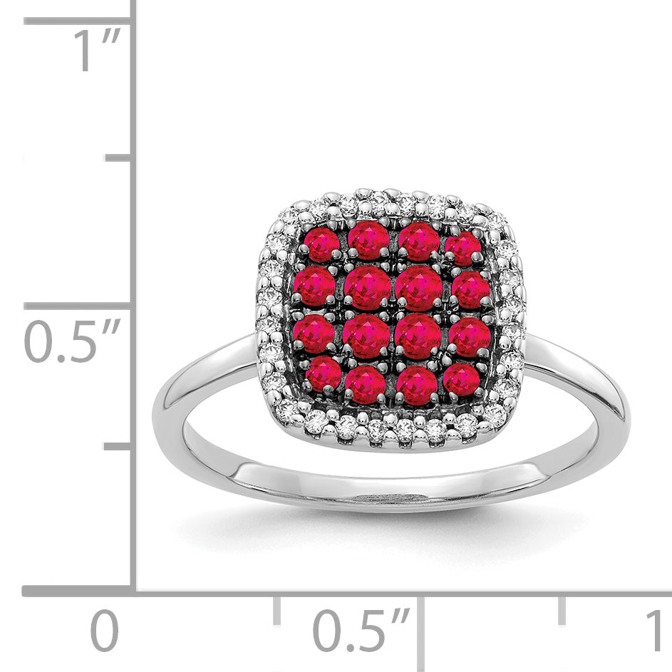 14k White Gold and Black Rhodium 1/6 carat Diamond and Ruby Square Cluster Ring RM5746