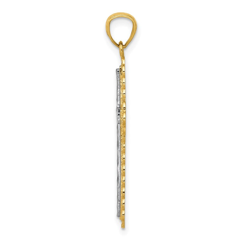 14K and White Rhodium Diamond-cut Cross Pendant C4506