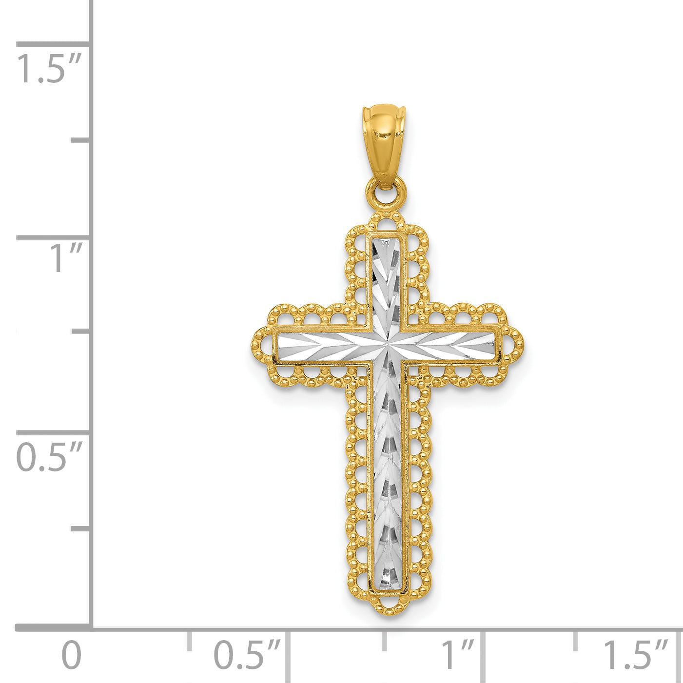 14K and White Rhodium Diamond-cut Cross Pendant C4506