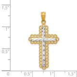 14K and White Rhodium Diamond-cut Cross Pendant C4506