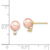 14k 6-7mm Pink Round Freshwater Cultured Pearl and .06 Carat Diamond Post Earrings XF512E