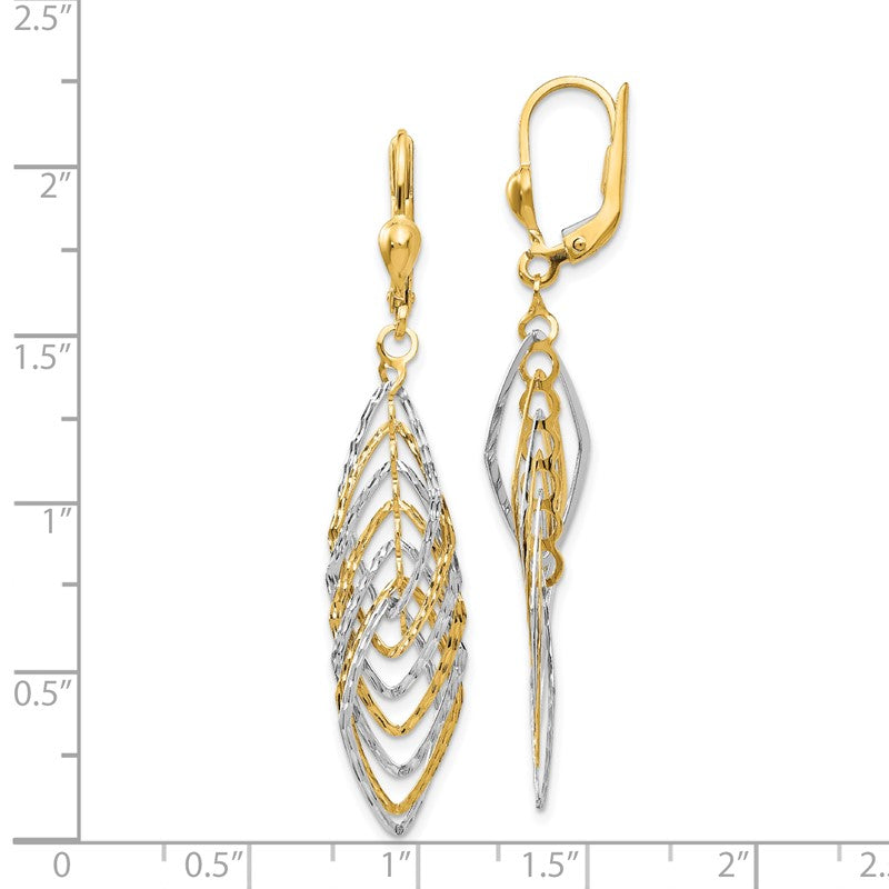 14K Two-tone Polished Diamond-cut Dangle Leverback Earrings TH888