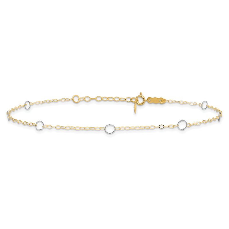 14k Two-tone Circles 7-Station 9 inch Plus 1 inch Extender - Total 10 inch Anklet ANK184