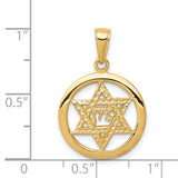 14K Jewish Chai In Star Of David Round Pendant C3986