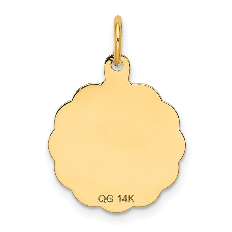 14k Solid Star of David Round Disc with Scalloped Edge Charm XR416