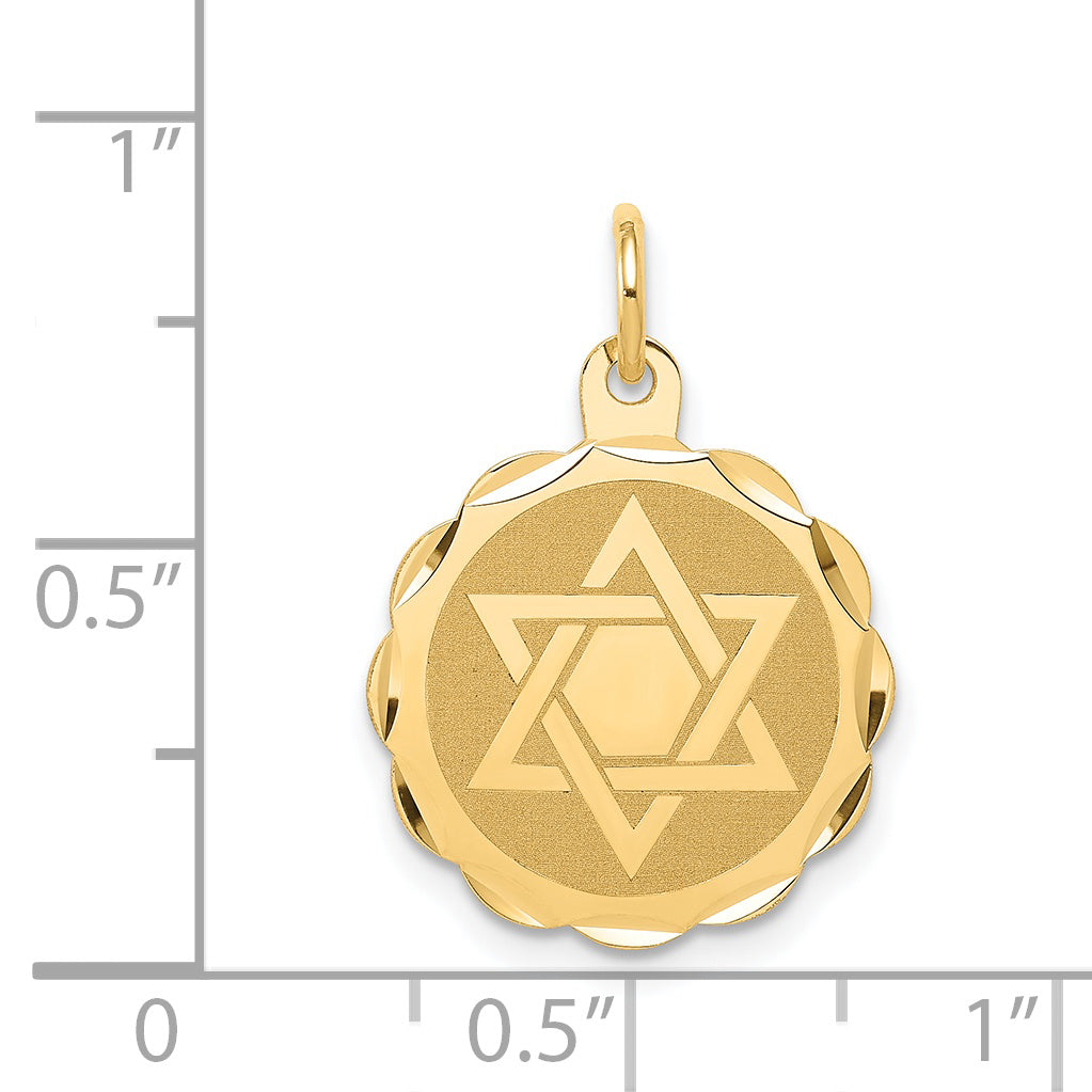 14k Solid Star of David Round Disc with Scalloped Edge Charm XR416