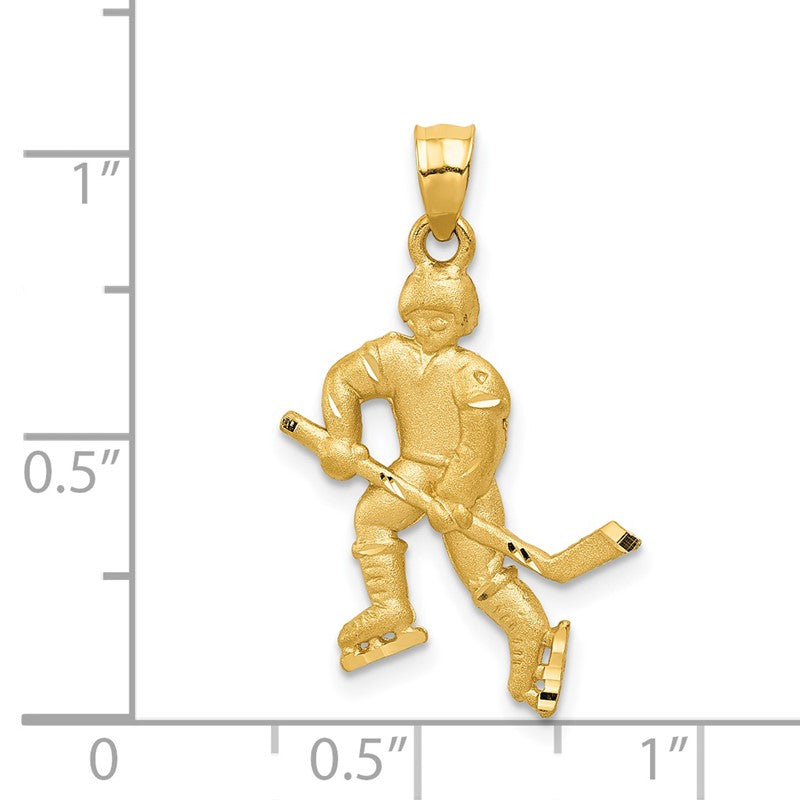 14K Satin Diamond-cut Hockey Player Pendant K5440