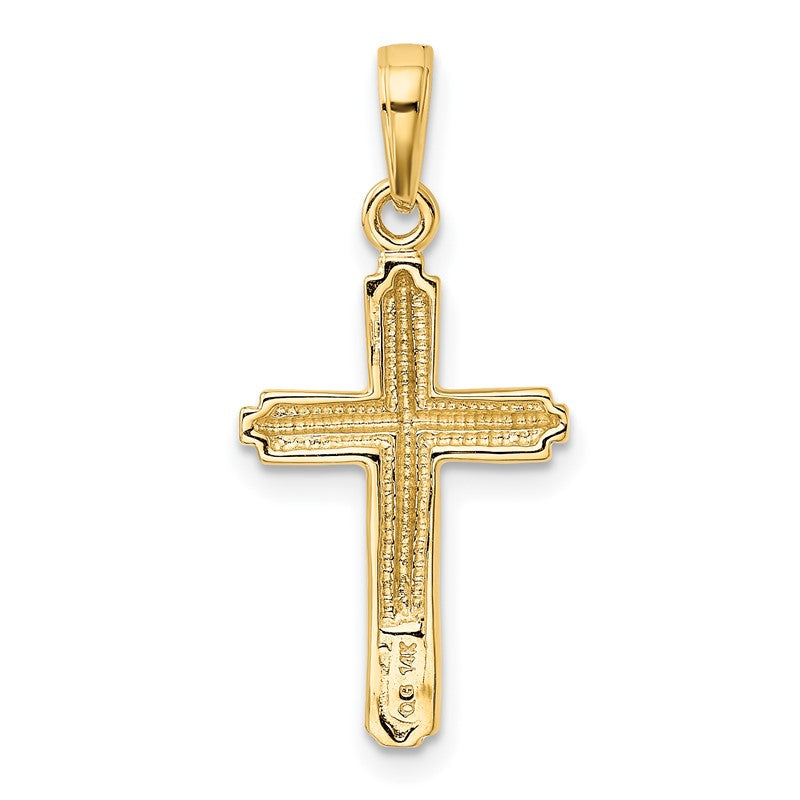 14K Polished Cross With Striped Border Pendant K5447