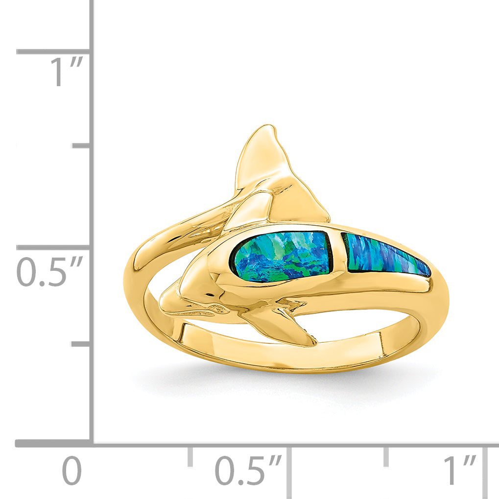 14K Lab Created Opal Dolphin Ring R656