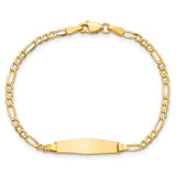 14k Polished Semi-Solid Chain/Solid Plate Figaro Link Soft Diamond Shape 19.5x5.5mm Plate 6 inch Baby/Child ID Bracelet DCID134C